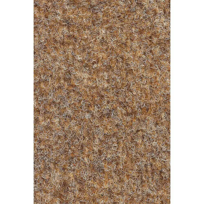 Vebe Floorcoverings Rasenteppich Meterware Green - Breite: 200 cm, Beige, Mit Drainagenoppen - Nahaufnahme eines braunen Teppichs mit einer dichten Textur aus vielen kleinen Schlingen. Das Produkt sorgt für Wärme und Komfort im Raum.