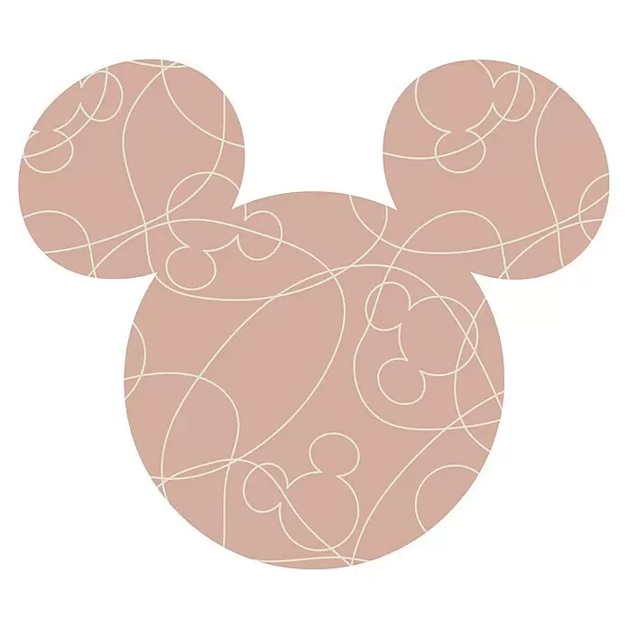 Komar Dots Fototapete rund Disney Mickey Head Knotted - 128 cm, Selbstklebend - Dekorativer Mickey-Maus-Kopf in Altrosa mit abstrakten weißen Linien und kleinen Mickey-Silhouetten.