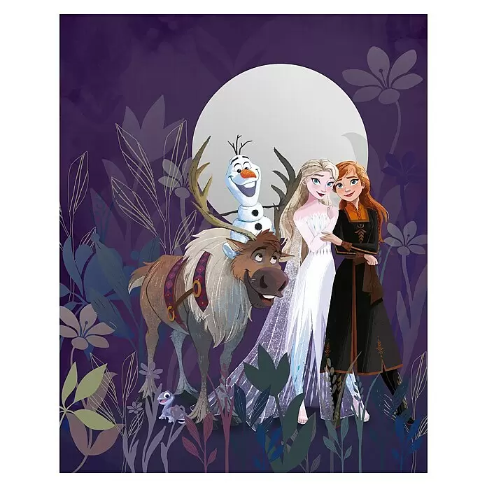 Komar Frozen Fototapete Full Moon Hike - B x H: 200 x 250 cm, Vlies - Elsa, Anna, Olaf, Sven und Bruni in einem Zauberwald bei Nacht unter Vollmond, Szene aus Frozen 2.