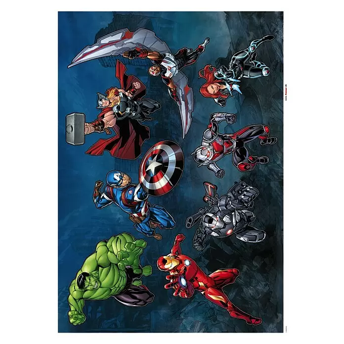 Komar Marvel Dekosticker Avengers Crew - 70 x 50 cm - Marvel Avengers Helden: Thor, Falcon, Black Widow, Captain America, Ant-Man, War Machine, Hulk und Iron Man in dynamischen Posen.