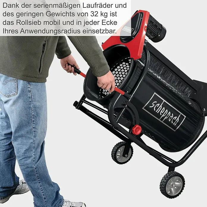 Scheppach Rollsieb RS350 - 250 W - Der Scheppach Rollsieb ist dank seiner Räder und des geringen Gewichts flexibel einsetzbar.