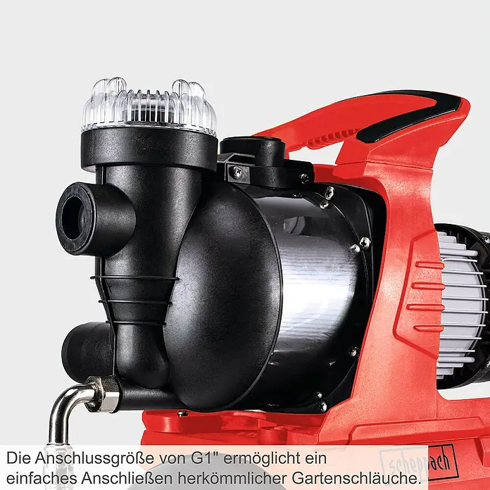Scheppach Hauswasserwerk HWW1000 - 1.000 W, Max. Fördermenge: 4.300 l/h, Max. Druck: 4,4 bar - Gartenpumpe für einfache Gartenbewässerung. Die robuste Pumpe ermöglicht einfaches Anschließen herkömmlicher Gartenschläuche.