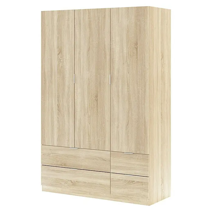 Armario para ropa LCX453F - L x An x Al: 52 x 135 x 200 cm, Roble Canadian - Un armario espacioso de aspecto de madera con múltiples puertas y cajones, que ofrece un amplio espacio para guardar ropa y accesorios.
