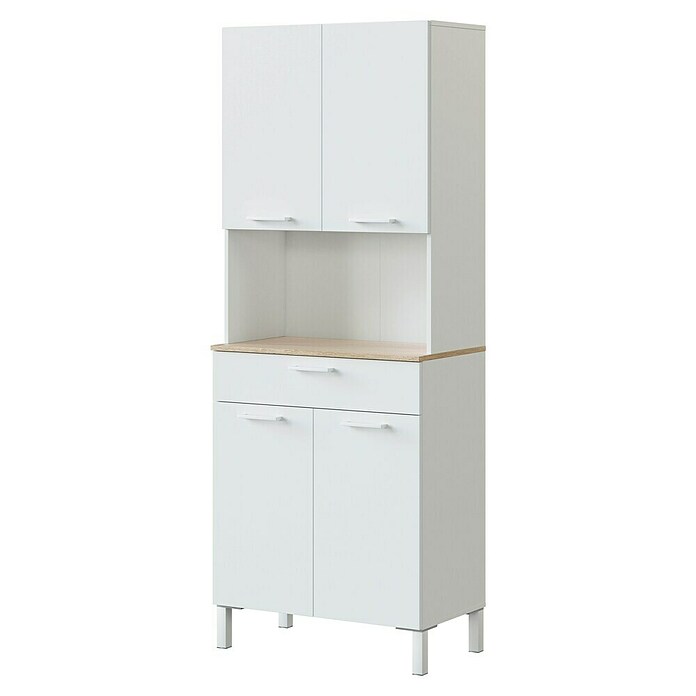 Aparador buffet Kira (L x An x Al: 40 x 72 x 186 cm, Blanco Artik/Roble Canadian, Número de cajones: 1 ud., Número de puertas: 4 ud.) | BAUHAUS