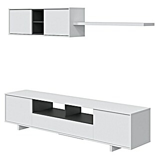 Conjunto mueble de salón Belus (Blanco Brillo/Gris Antracita, 3 pzs.)
