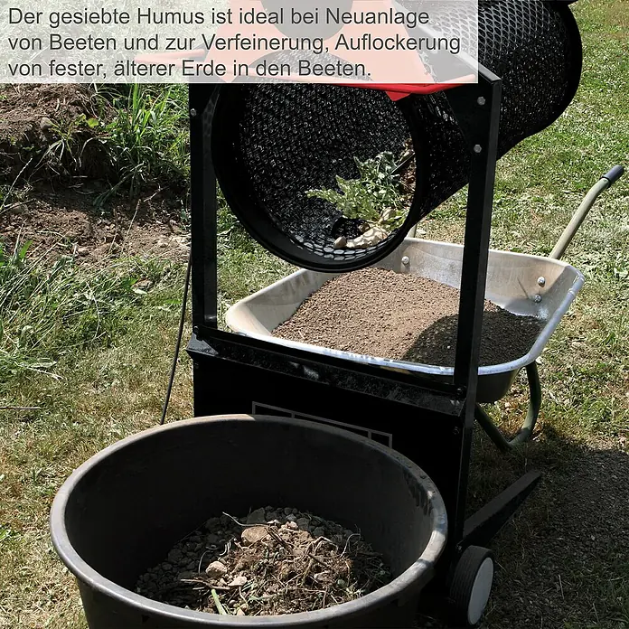 Scheppach Rollsieb RS350 - 250 W - Ein Erdsieb trennt Humus von groben Bestandteilen. Ideal zur Beetvorbereitung und Bodenverbesserung.