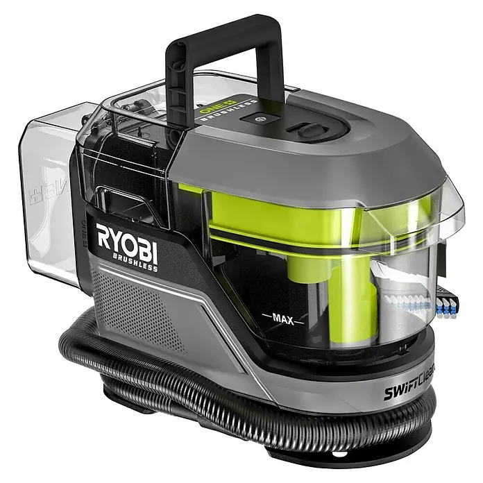 Ryobi ONE+ Akku-Waschsauger Pro RDC18BL-0 - 18 V, Ohne Akku, Behältervolumen: 1 l - Der Ryobi ONE+ Brushless Swift Clean Teppichreiniger ist ein tragbares Gerät zur Fleckenentfernung mit einem transparenten Tank.