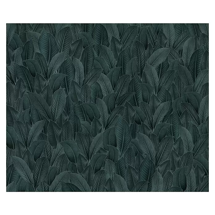 Komar Pure 2 Fototapete Bain de Feuilles - B x H: 300 x 250 cm, Vlies - Dunkelgrünes dichtes tropisches Blattmuster.