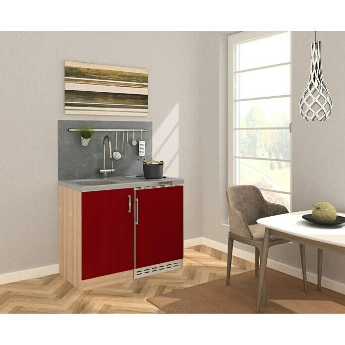Respekta Miniküche MK100ESRS (Breite: 100 cm, Mit Duo-Kochmulde, Rot)