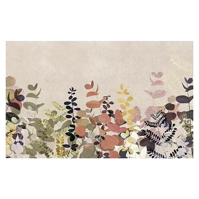 Komar Pure 2 Fototapete Foggy Shrub - B x H: 400 x 250 cm, Vlies - Aquarell-Illustration diverser stilisierter botanischer Blätter und Zweige in gedeckten Erdtönen.