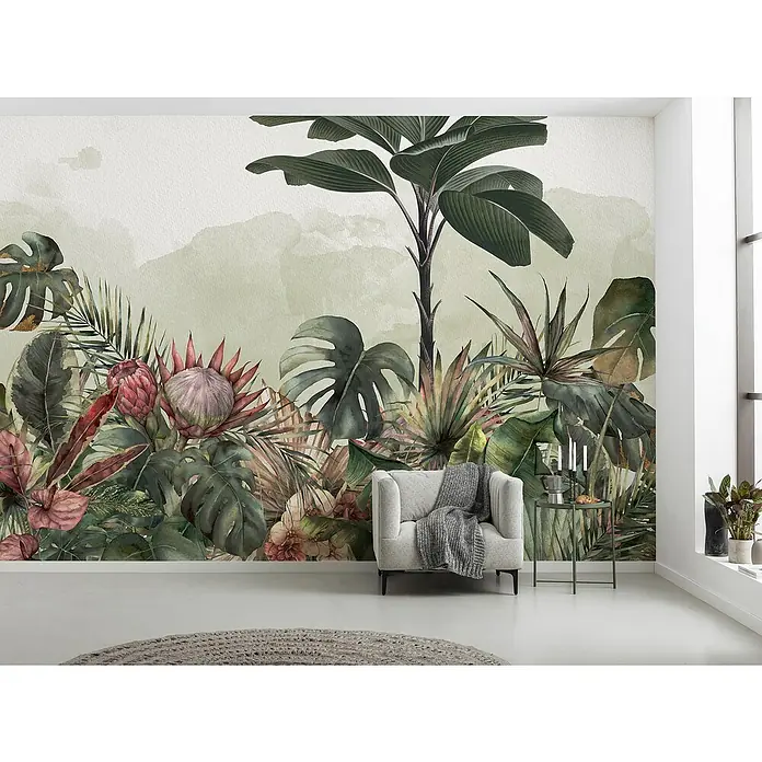 Komar Pure 2 Fototapete Jungle Spot - B x H: 400 x 250 cm, Vlies - Eine Nahaufnahme einer üppigen Dschungel-Fototapete, die eine friedliche und natürliche Raumatmosphäre schafft.
