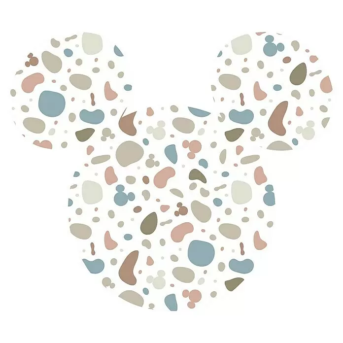 Komar Dots Fototapete rund Mickey Head Terrazzo Bambino - 128 cm, Selbstklebend - Mickey-Maus-Kopf-Silhouette mit modernem Terrazzo-Muster in dezenten Farben und kleinen Mickey-Formen.