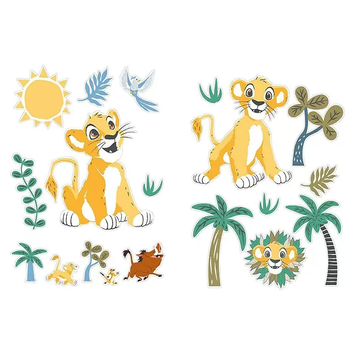 Komar Dekosticker Disney Lion King Faraway Oasis - 70 x 50 cm - Bunter Satz Cartoon-König der Löwen-Aufkleber mit Simba, Timon, Pumbaa, Sonne, Vögeln und Dschungelpflanzen, ideal für Kinderzimmerdeko.