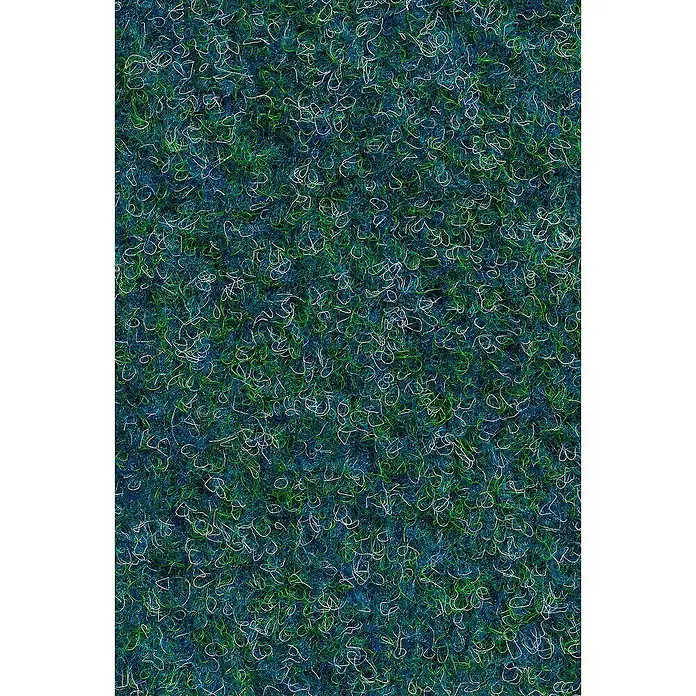 Rasenteppich Meterware Green - Breite: 200 cm, Atlantik, Mit Drainagenoppen - Detailaufnahme von blau-grünem Teppichboden mit weißen Fasern, ideal für moderne Innenräume und Büros. Robuster und stilvoller Bodenbelag.