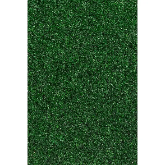 Rasenteppich Meterware Cricket - Breite: 400 cm, Grün, Ohne Drainagenoppen - Detailaufnahme von dichtem, smaragdgrünem Kunstrasen. Ideal für Hintergründe, Texturen oder zur Darstellung von Rasenflächen.