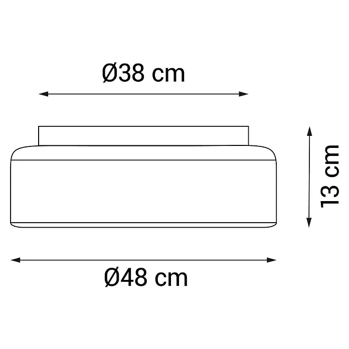 Sulion Ventilador de techo Simun - Madera, 48 cm, 39 W, Blanco neutro - Diagrama del producto del artículo con dimensiones. La longitud es de 44 cm y la altura es de 13 cm. La parte superior mide 30 cm de largo.