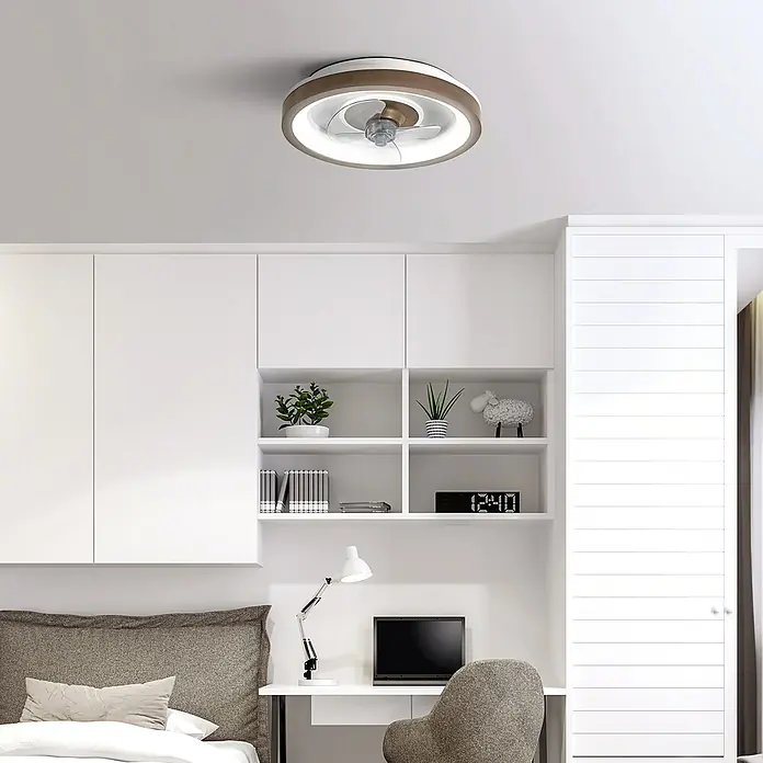 Sulion Ventilador de techo Simun - Madera, 48 cm, 39 W, Blanco neutro - Ventilador de techo con luz para espacios modernos. El diseño elegante ofrece confort e iluminación para el dormitorio.