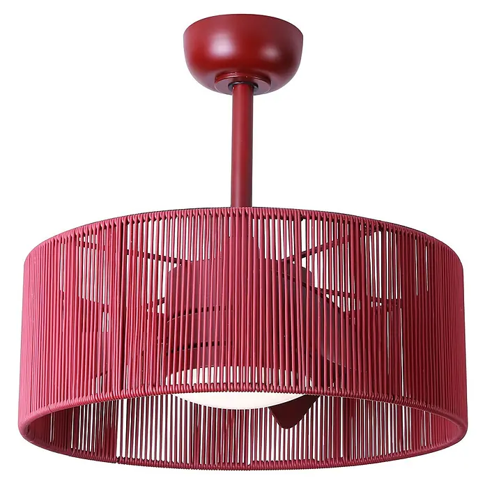Sulion Ventilador de techo Lur - Rojo, 52 cm, 18 W, Blanco neutro - Vista detallada de un ventilador de techo rojo con un envolvente tejido, que combina diseño moderno con funcionalidad.