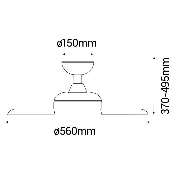 Sulion Ventilador de techo Lily - Haya, 56 cm, 20 W, Blanco neutro - Diagrama de producto de un ventilador de techo con dimensiones para ilustrar el tamaño, con un diámetro de 560 mm.