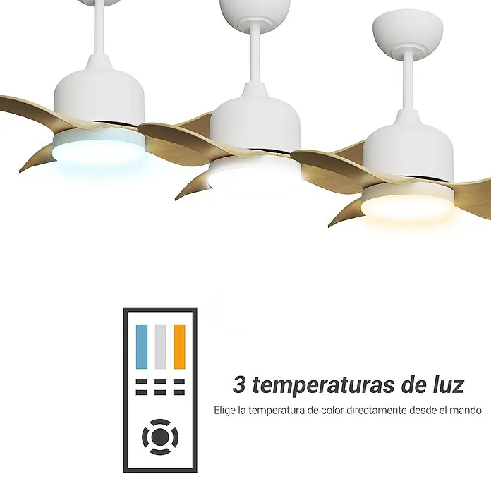Sulion Ventilador de techo Lily - Haya, 56 cm, 20 W, Blanco neutro - Ventilador de techo con tres temperaturas de luz. Elige la temperatura de color directamente desde el mando.