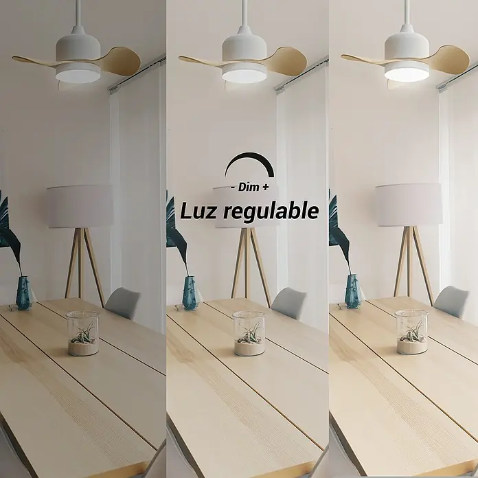 Sulion Ventilador de techo Lily - Haya, 56 cm, 20 W, Blanco neutro - Ventilador de techo con brillo ajustable. Crea un ambiente agradable y atrae la atención en la habitación.