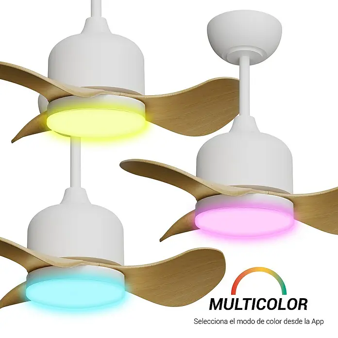 Sulion Ventilador de techo Lily - Haya, 56 cm, 20 W, Blanco neutro - Ventilador de techo con iluminación LED multicolor para un ambiente vibrante, controlado por app.