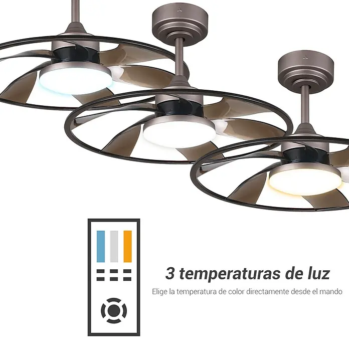 Sulion Ventilador de techo Dango - Madera, 55 cm, 20 W, Blanco neutro - Ventilador de techo con tres temperaturas de luz para ambiente personalizado. Fácil control con mando a distancia.