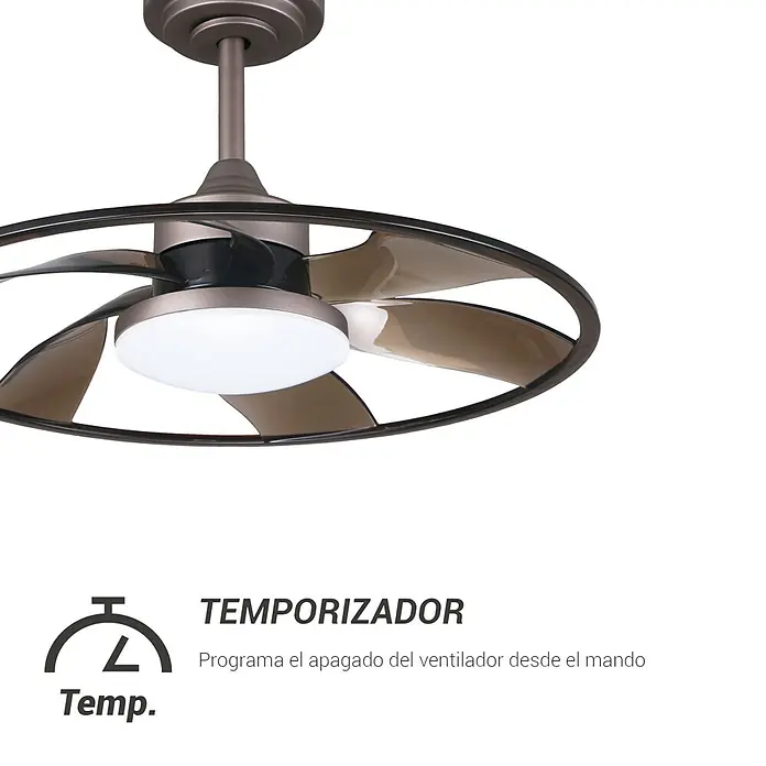 Sulion Ventilador de techo Dango - Madera, 55 cm, 20 W, Blanco neutro - Primer plano de un ventilador de techo moderno con iluminación integrada, ideal para espacios de vida elegantes.