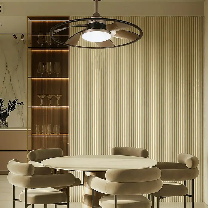 Sulion Ventilador de techo Dango - Madera, 55 cm, 20 W, Blanco neutro - Elegante lámpara de techo con un diseño único. El ventilador proporciona una refrigeración agradable y llama la atención en la habitación.