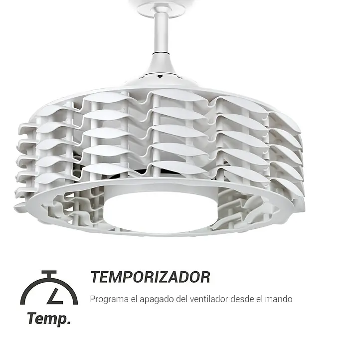 Sulion Ventilador de techo Assen - Blanco, 55 cm, 24 W, Blanco neutro - Elegante imagen de un ventilador de techo blanco con un diseño de aspas único e iluminación integrada para un ambiente moderno.