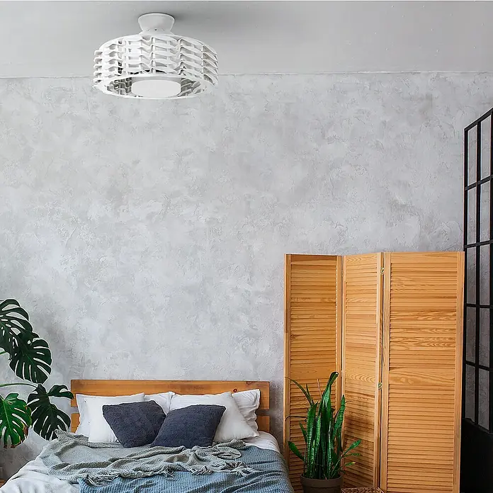 Sulion Ventilador de techo Assen - Blanco, 55 cm, 24 W, Blanco neutro - Elegante lámpara de techo blanca con un diseño tejido único que añade un toque de sofisticación a cualquier habitación. Perfecta para interiores modernos.
