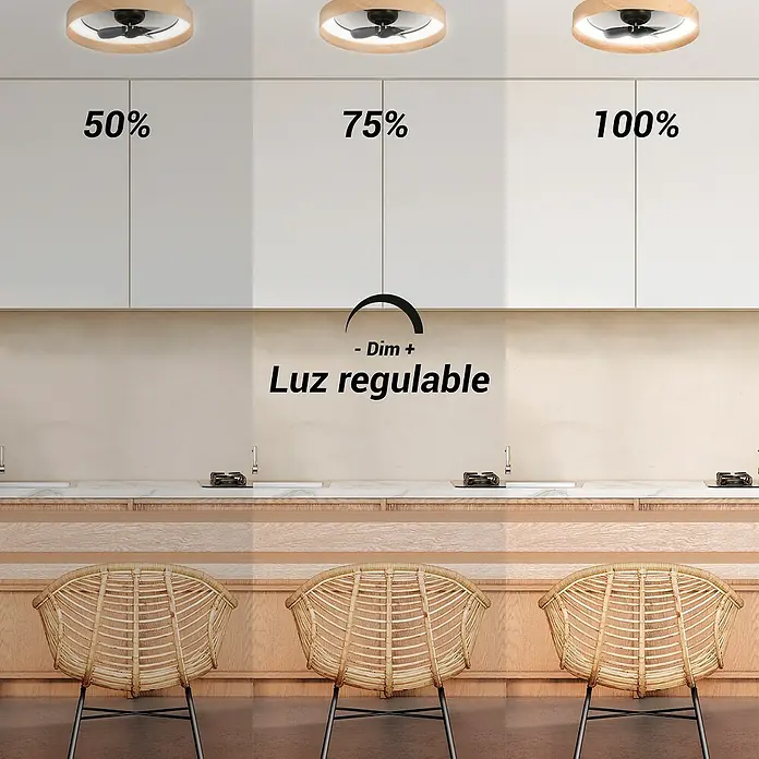 Sulion Ventilador de techo Milton - Madera, 58 cm, 32 W, Blanco neutro - Ventilador de techo con iluminación LED regulable, brillo ajustable del 50% al 100% para un ambiente agradable.