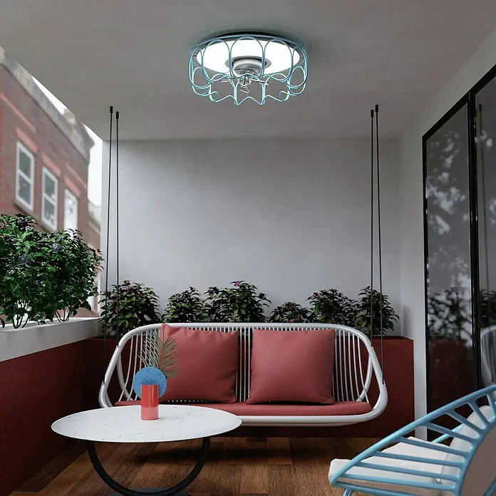 Sulion Ventilador de techo Klim - Verde, 59 cm, 32 W, Blanco neutro - Elegante lámpara de techo con diseño de jaula azul. Ideal para interiores con estilo.