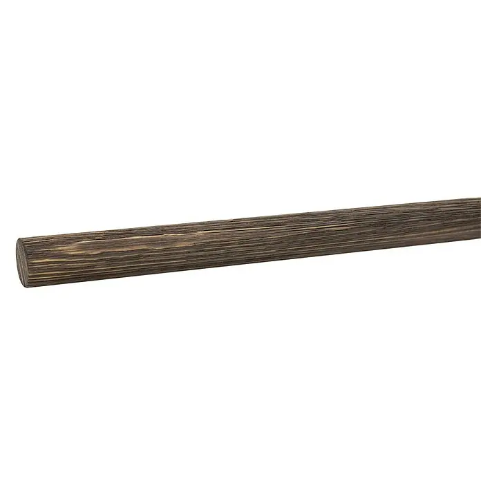 Expo Ambiente Gardinenstange Domo - Farbe: Wenge, Länge: 200 cm, Durchmesser: 28 mm - Detailaufnahme eines braunen Holzstabes mit deutlicher Maserung auf hellem Hintergrund.