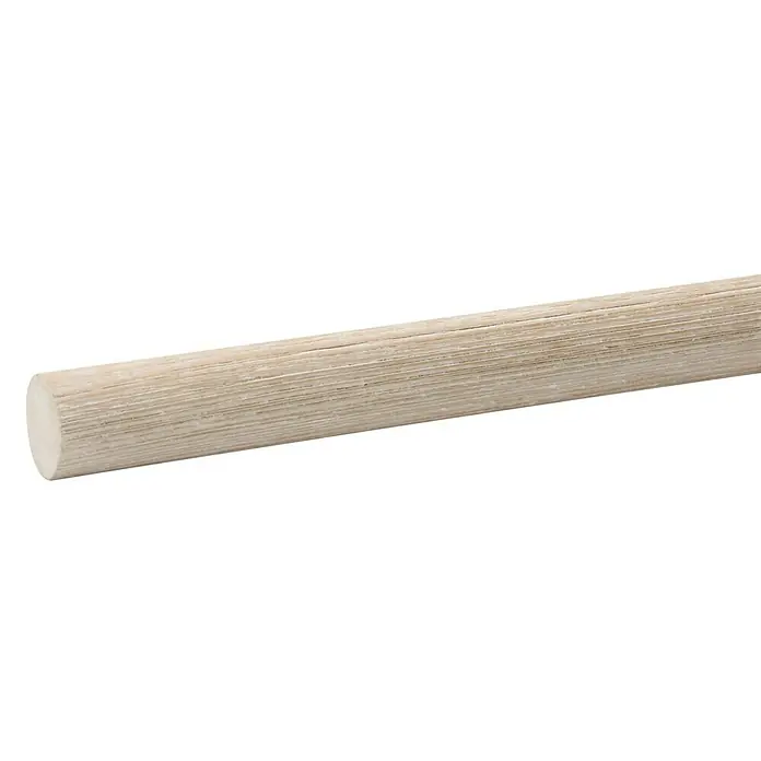 Expo Ambiente Gardinenstange Domo - Farbe: Esche Gekalkt, Länge: 200 cm, Durchmesser: 28 mm - Nahaufnahme einer hellen Holzrundstange, die sich ideal für Bastelarbeiten oder als dekoratives Element eignet.