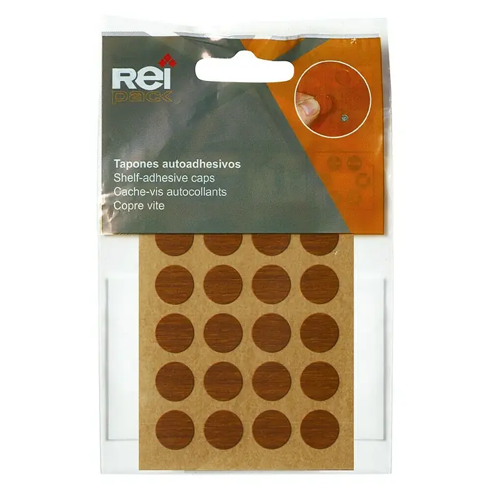 Rei Tapón embellecedor 4063 - Roble - Paquete de tapas autoadhesivas para muebles, ideal para cubrir orificios de tornillos y añadir un toque decorativo.