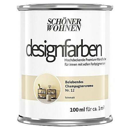 SCHÖNER WOHNEN-Farbe Wandfarbe Designfarbe (Belebendes Champagnercreme, Matt, 100 ml, Konservierungsmittelfrei)