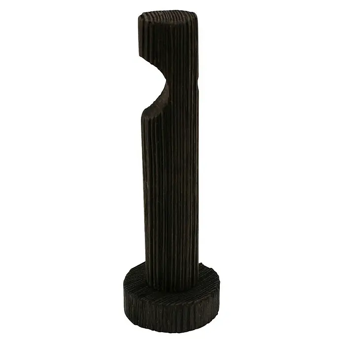 Expo Ambiente Träger Domo - Wenge, Geeignet für: Gardinenstangen Ø 28 mm, Länge: 12 cm - Nahaufnahme einer schwarzen Gardinenstange aus Holz mit geriffeltem Design und einer Aussparung für die Stange, die Eleganz bietet.