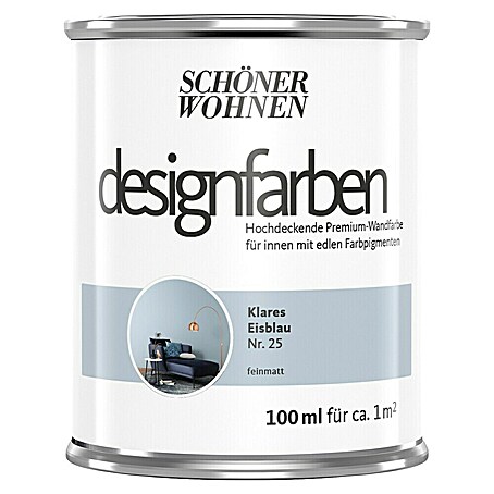 SCHÖNER WOHNEN-Farbe Wandfarbe Designfarbe (Klares Eisblau, Matt, 100 ml, Konservierungsmittelfrei)