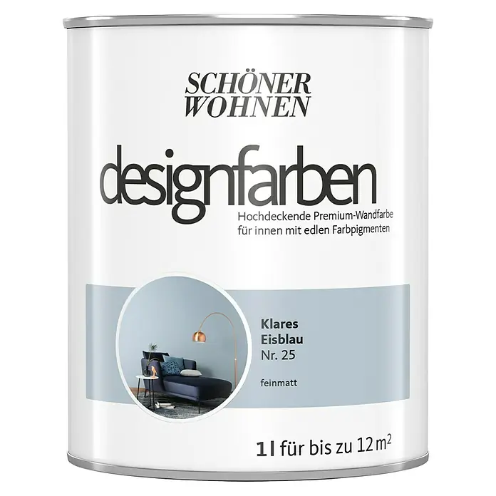SCHÖNER WOHNEN-Farbe Wandfarbe Designfarbe - Klares Eisblau, Matt, 1 l, Konservierungsmittelfrei - Dose Schön Wohnen Designfarbe "Klares Eisblau Nr. 25", eine matte Premium-Wandfarbe für Innenräume, 1 Liter für bis zu 12 m².