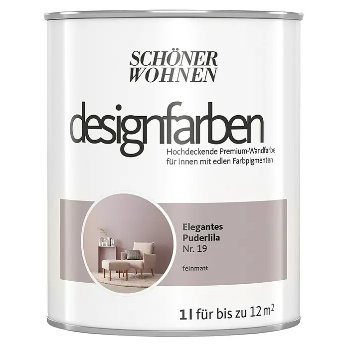 SCHÖNER WOHNEN-Farbe Wandfarbe Designfarbe - Elegantes Puderlila, Matt, 1 l, Konservierungsmittelfrei - Farbdose "Schöner Wohnen Designfarben" in Elegantem Puderlila Nr. 19, eine Premium-Wandfarbe für Innenräume mit edlen Farbpigmenten.