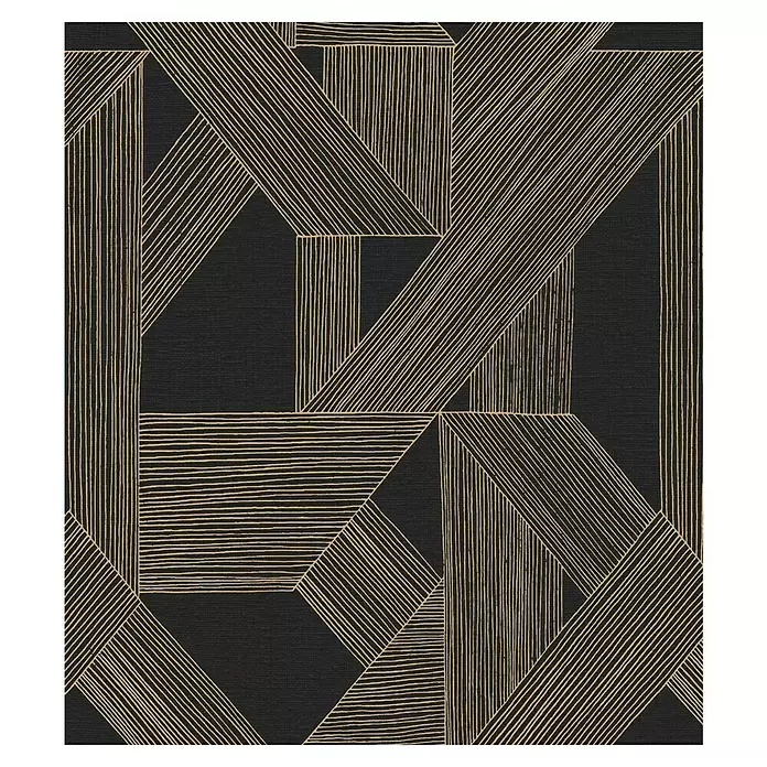 SCHÖNER WOHNEN-Kollektion Cosyliving Fototapete Linien - B x H: 265 x 300 cm, Vlies, Schwarz-Gold - Geometrisches Muster mit beigen Linien auf schwarzem, strukturiertem Hintergrund. Zeigt sich kreuzende Formen mit Linien verschiedener Ausrichtungen.