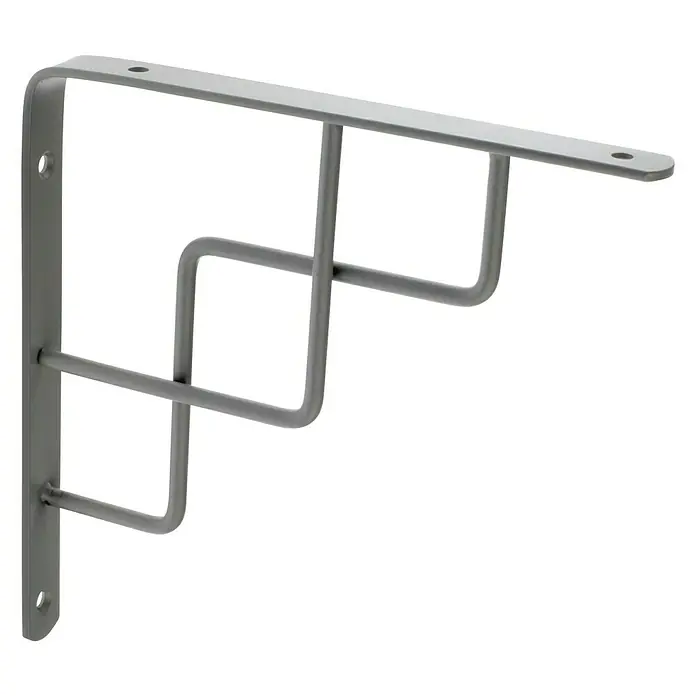 Rei Escuadra de soporte 1462 - L x An x Al: 20 x 20 x 2 cm, Plateado - Soporte de estante de metal gris con diseño escalonado decorativo y agujeros de montaje para una sujeción segura.