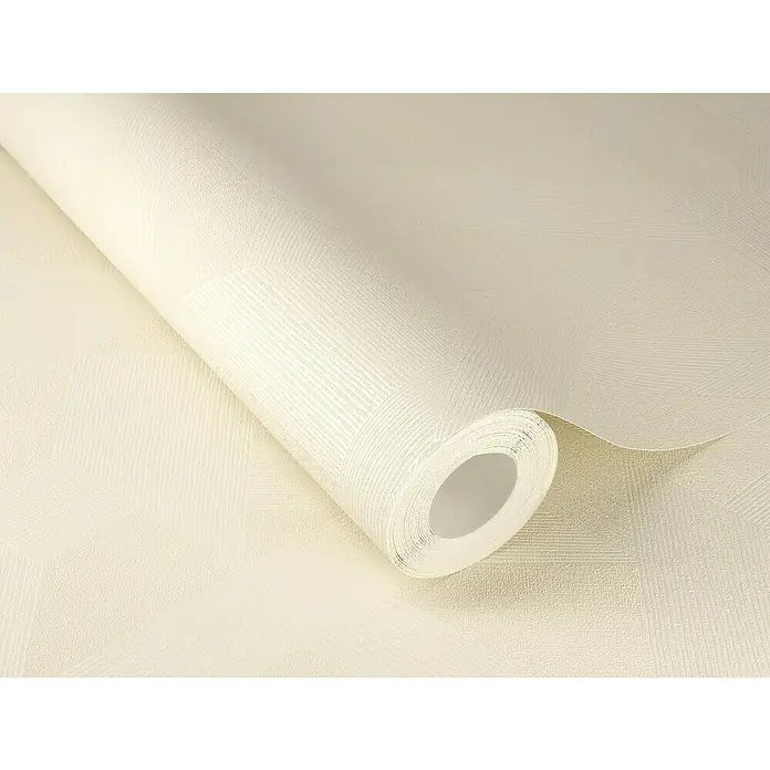 SCHÖNER WOHNEN-Kollektion Cosyliving Vliestapete LINES Grafik - Beige-Sand, Grafisch, 10,05 x 0,53 m - Nahaufnahme einer Rolle strukturierten Vinyltapeten in einem sanften Cremeweiß-Ton mit einem geometrischen Muster.