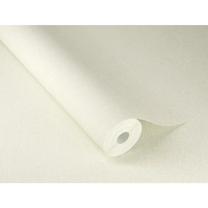 SCHÖNER WOHNEN-Kollektion Cosyliving Vliestapete LINEN - Weiß, Uni, 10,05 x 0,53 m - Nahaufnahme einer cremefarbenen Tapetenrolle, die ihre Textur und Farbe für ein elegantes und ruhiges Ambiente hervorhebt.