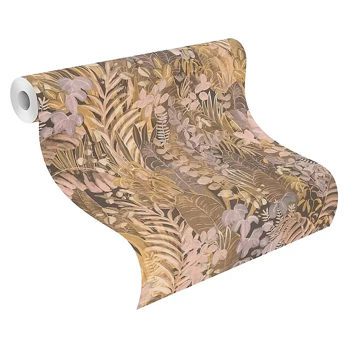 SCHÖNER WOHNEN-Kollektion Cosyliving Vliestapete BOTANICAL Dschungel - Rosé, Floral, 10,05 x 0,53 m - Botanische Blätter-Tapetenrolle entrollt, in Braun-, Beige- und Rosatönen.