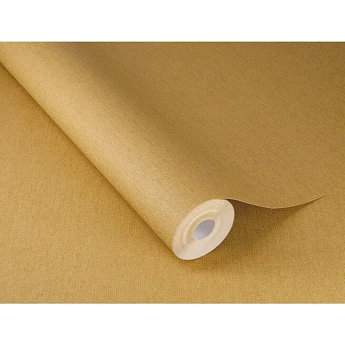 SCHÖNER WOHNEN-Kollektion Cosyliving Vliestapete LINEN - Senf-Gelb, Uni, 10,05 x 0,53 m - Rolle goldfarbene Textiltapete mit feiner Struktur für stilvolle Wandgestaltung im Wohnbereich.
