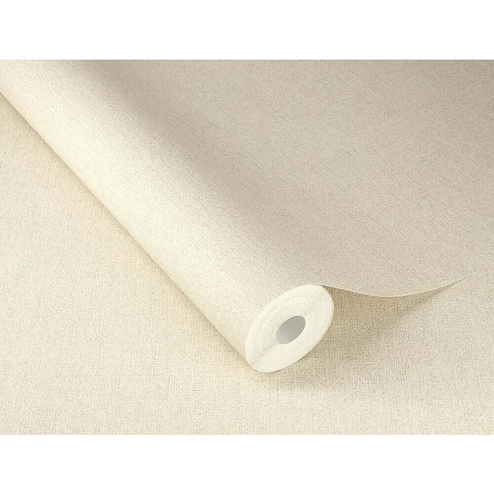 SCHÖNER WOHNEN-Kollektion Cosyliving Vliestapete LINEN - Sand, Uni, 10,05 x 0,53 m - Nahaufnahme einer Rolle strukturierten Tapeten in einem neutralen Farbton, ideal für die Wandgestaltung und Inneneinrichtung.