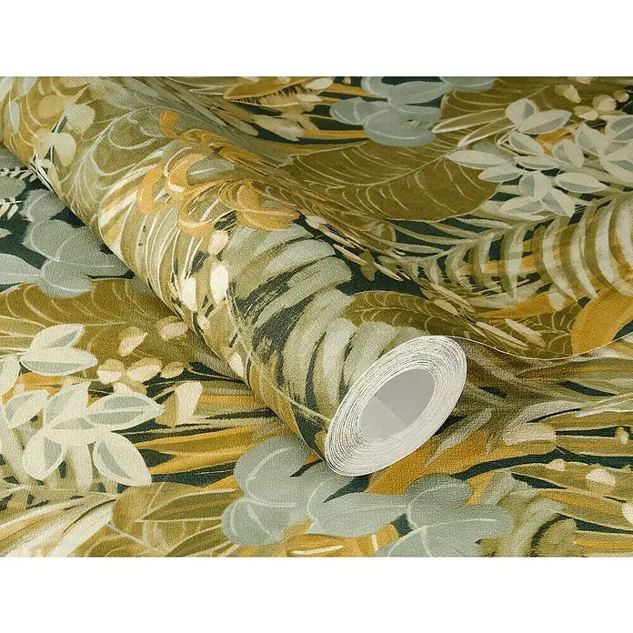 SCHÖNER WOHNEN-Kollektion Cosyliving Vliestapete BOTANICAL Dschungel - Hellgrün-Senf, Floral, 10,05 x 0,53 m - Eine Rolle tropischer Blättertapete in Grün- und Gelbtönen, die eine exotische Atmosphäre schafft und jeden Raum belebt.