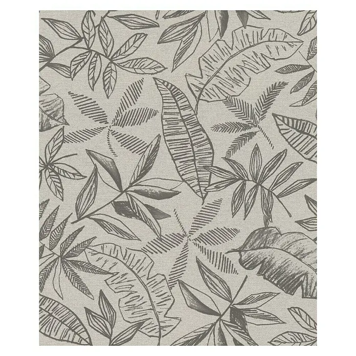 SCHÖNER WOHNEN-Kollektion Cosyliving Vliestapete LEAFAGE Blätter - Naif-Grau-Anthrazit, Floral, 10,05 x 0,53 m - Ein eleganter Stoff mit tropischen Blattmotiven in Grautönen, ideal für stilvolle Inneneinrichtungen.